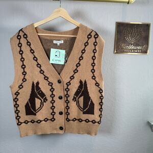 Women's Capri Cotton Blend Horse Equestrian Sweater Vest Size Large NEW
